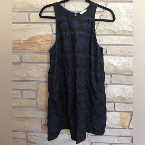 Aritzia Wilfred Trompette Embroidered Geometric Linen Sleeveless Dress Black XS - Picture 5 of 12